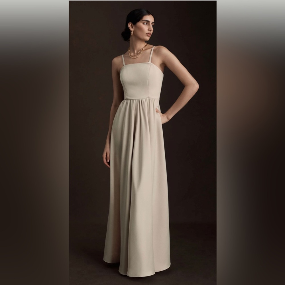 BHLDN Elsie Straight-Neck Satin A-Line Gown